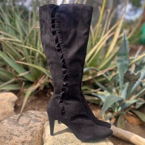 UNBRANDED | Elegant Black Knee-High Ruffle Women's Boots 10